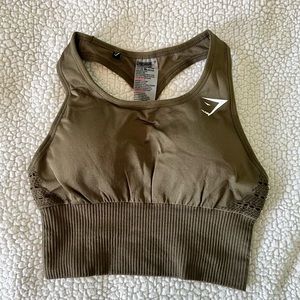 GYMSHARK XS Olive Green High Neck Sports Bra NWOT